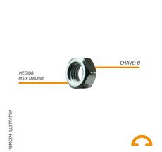 Porca Sextavada Zincada M5 x 0,8mm - 50 Unidades